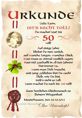 Urkunde geburtstag din a4 - urkunde,