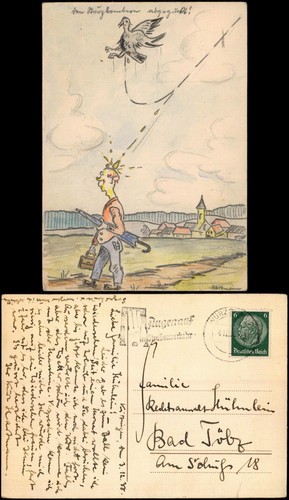 Postcard joke card bird poops